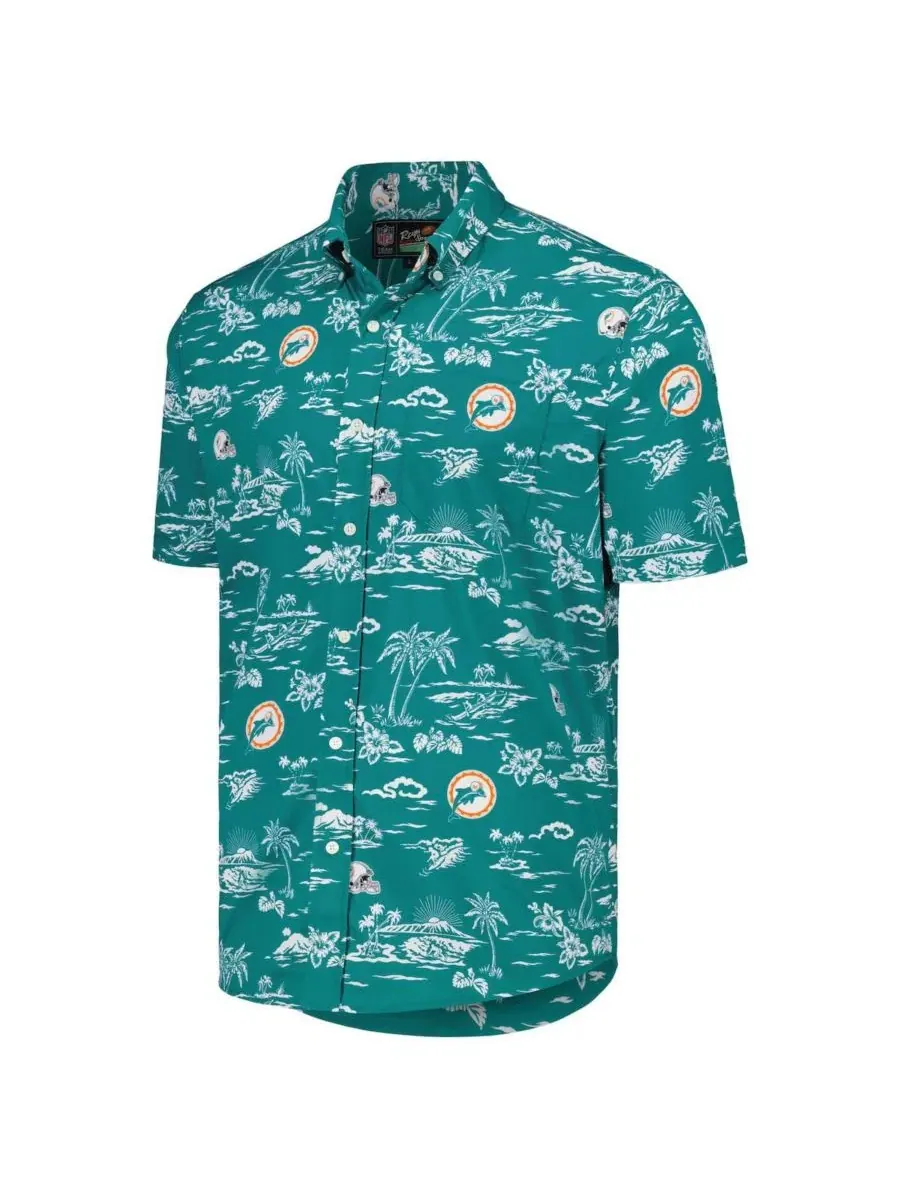 Рубашка с принтом Aqua Miami Dolphins Throwback Kekai Print Reyn Spooner — изображение 2 из 3, голубой
