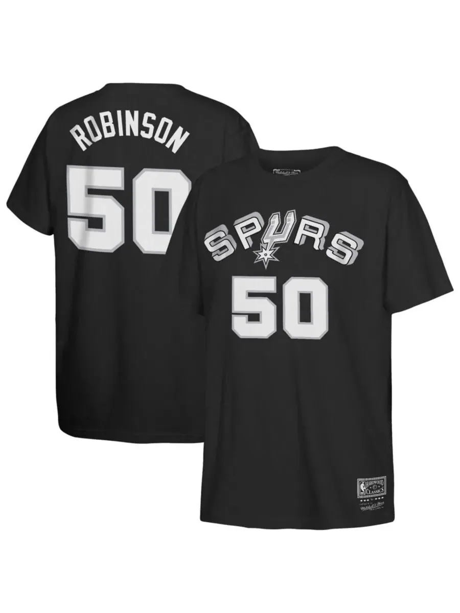 Футболка с длинным рукавом Mitchell Ness David Robinson Black San Antonio Spurs Hardwood Classics