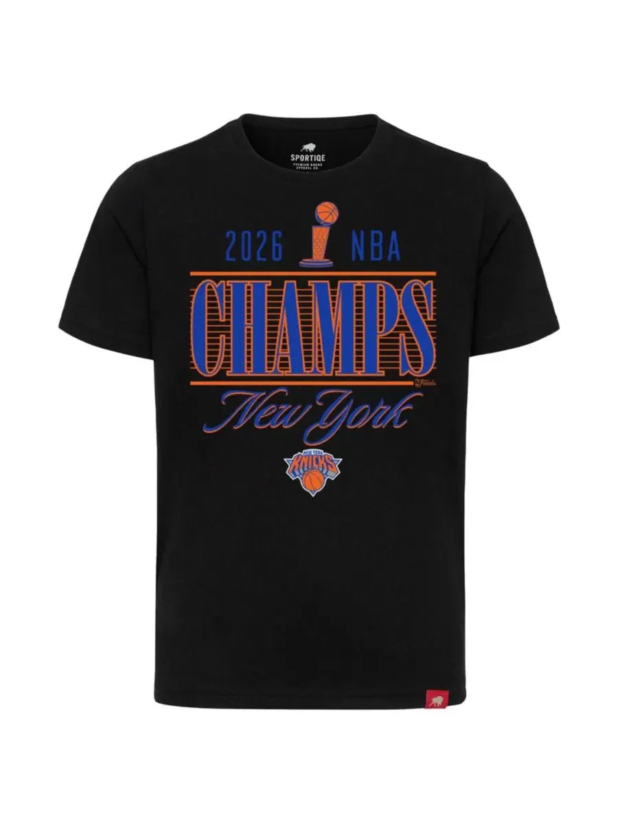 Футболка с принтом Trophy Skyline, New York Knicks 2026 NBA Finals Champions Sportiqe — изображение 3 из 3, черный