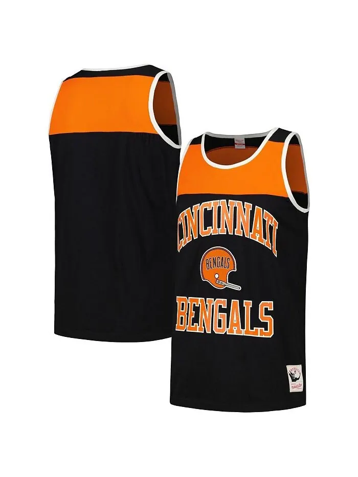 Мужская черно-оранжевая майка Cincinnati Bengals Heritage с цветными блоками Mitchell & Ness