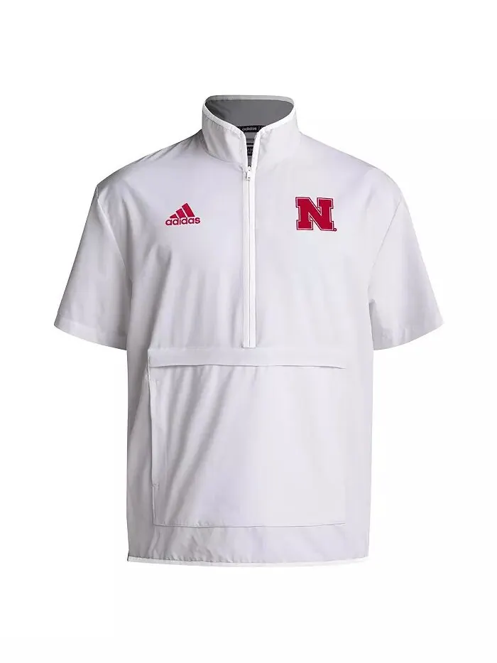 Мужская белая куртка Nebraska Huskers Coaches Sideline с коротким рукавом и полумолнией adidas — изображение 3 из 3