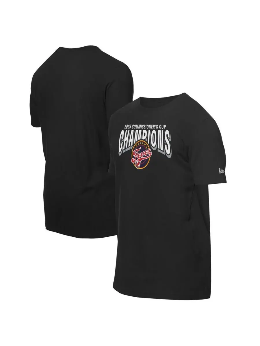 New Era Мужская и женская футболка Black Indiana Fever 2025 WNBA Commissioner's Cup Champions