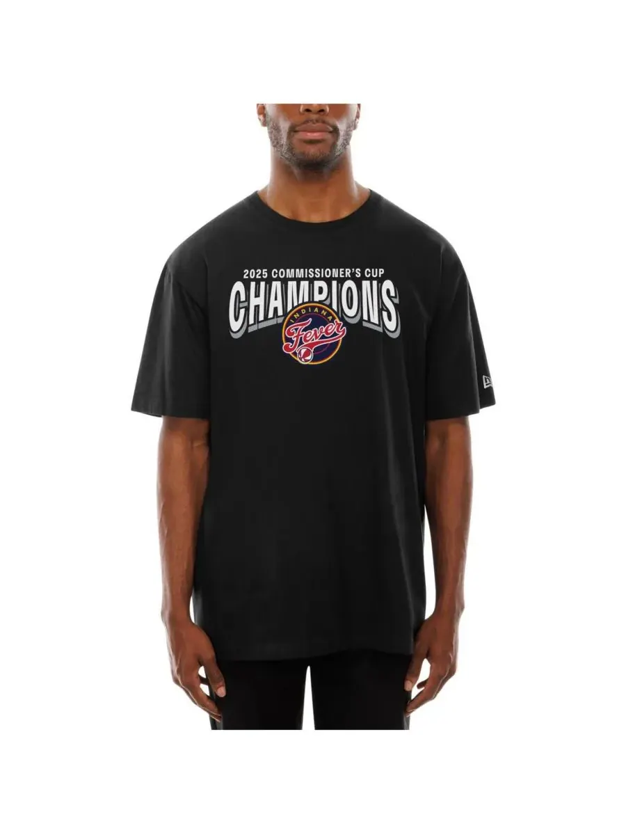 New Era Мужская и женская футболка Black Indiana Fever 2025 WNBA Commissioner's Cup Champions — изображение 2 из 5, черный