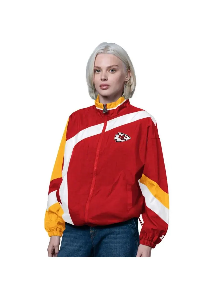 Starter Женская красно-золотая ветровка на молнии с символикой команды Kansas City Chiefs, 1-я