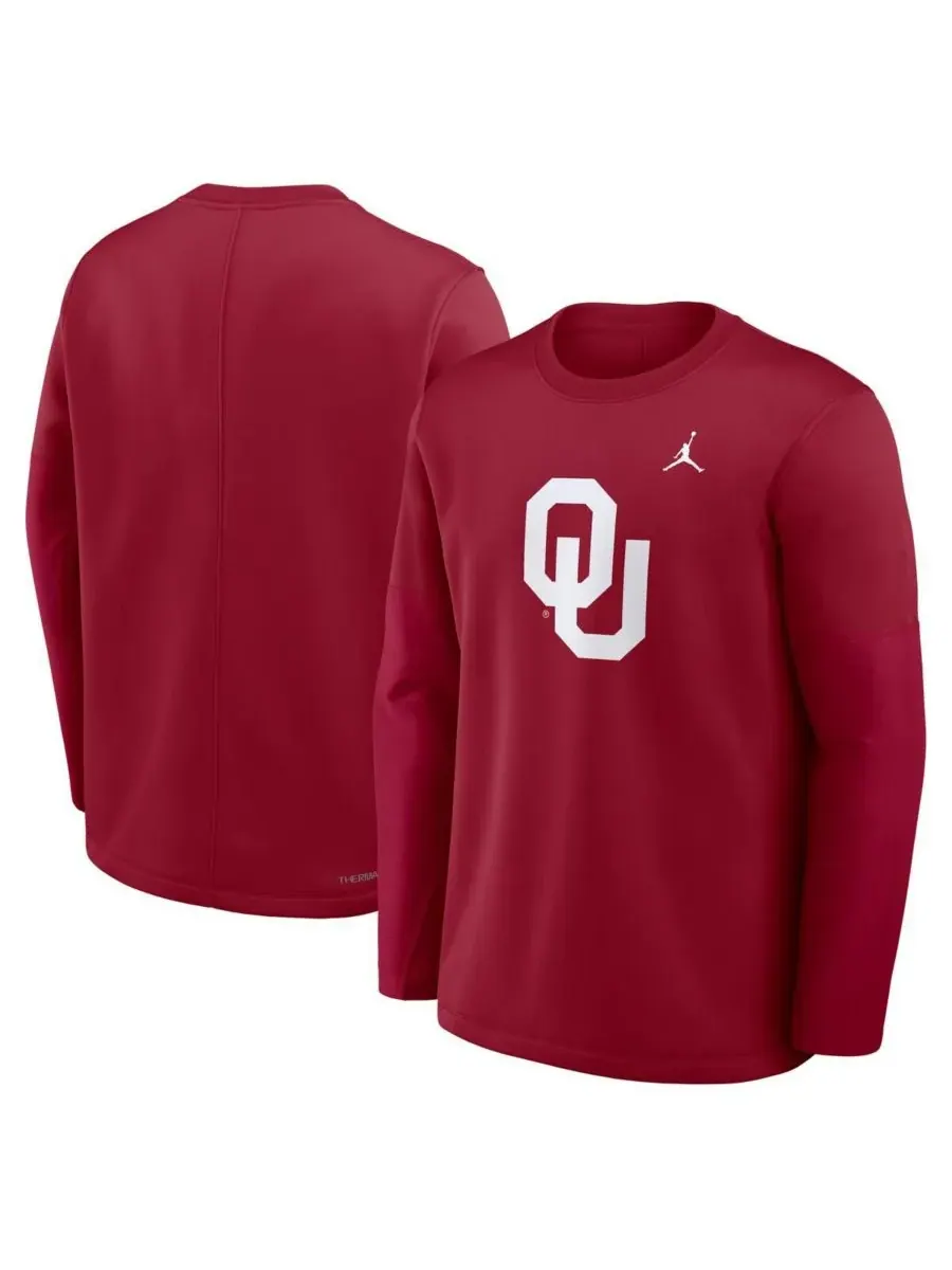 Jordan Мужская футболка с длинным рукавом "Crimson Oklahoma Sooners 2025 Sideline Coach Performance" — изображение 3 из 5