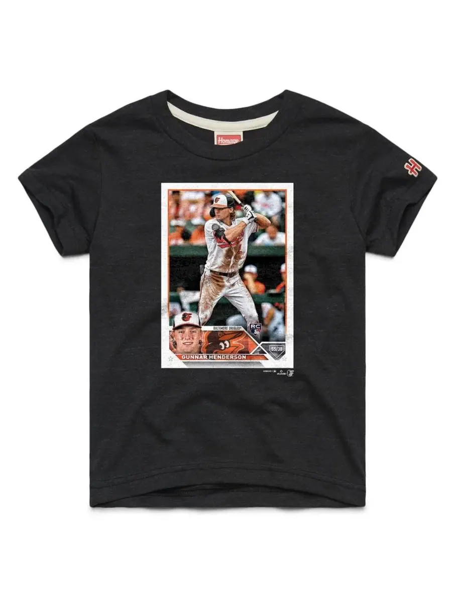 Футболка с принтом Gunnar Henderson Baltimore Orioles Topps Baseball Card Tri-Blend Homage