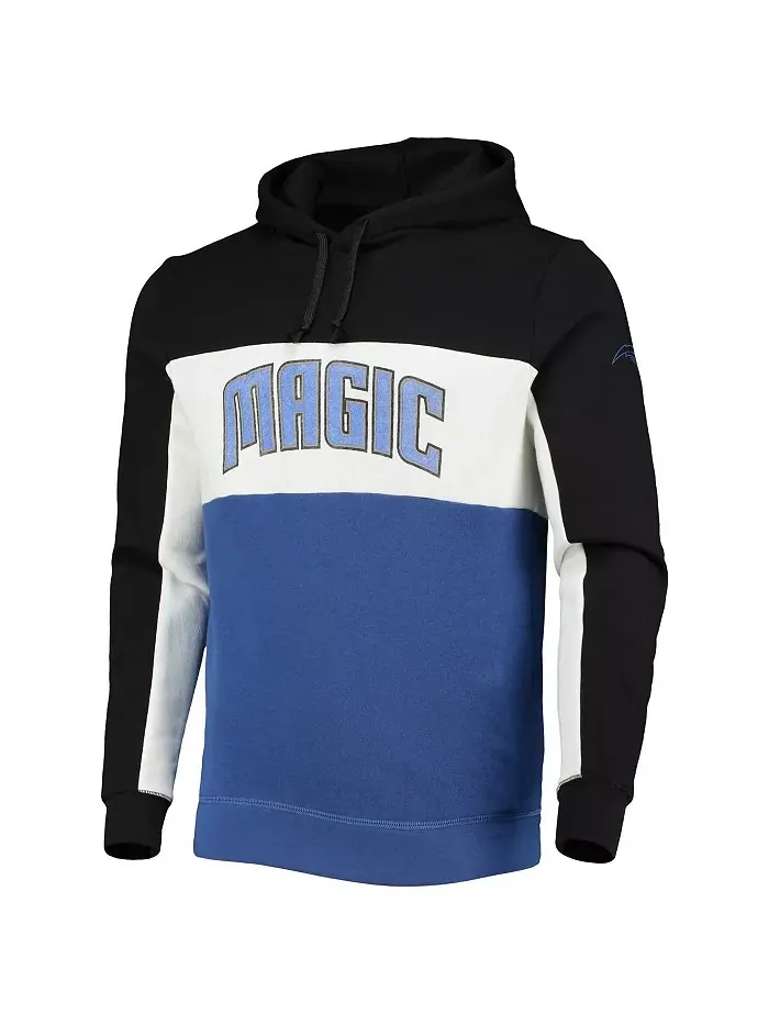 Мужская черно-белая толстовка с капюшоном Orlando Magic Wordmark Colorblock из флиса Junk Food — изображение 2 из 3