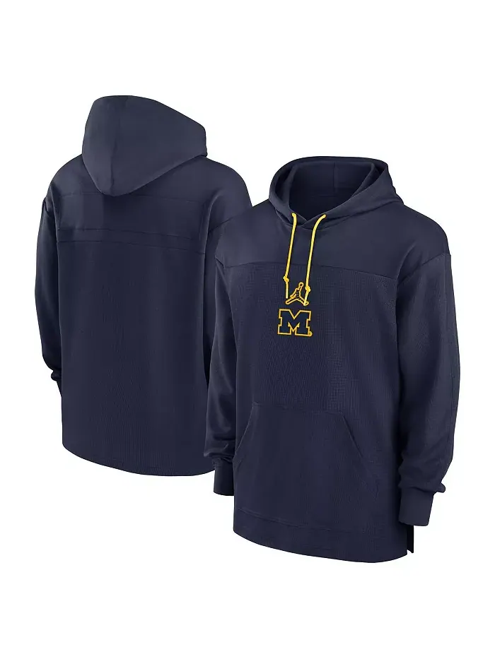 Мужская синяя толстовка Michigan Wolverines 2024/25 Sideline Jersey Performance Pullover Hoodie