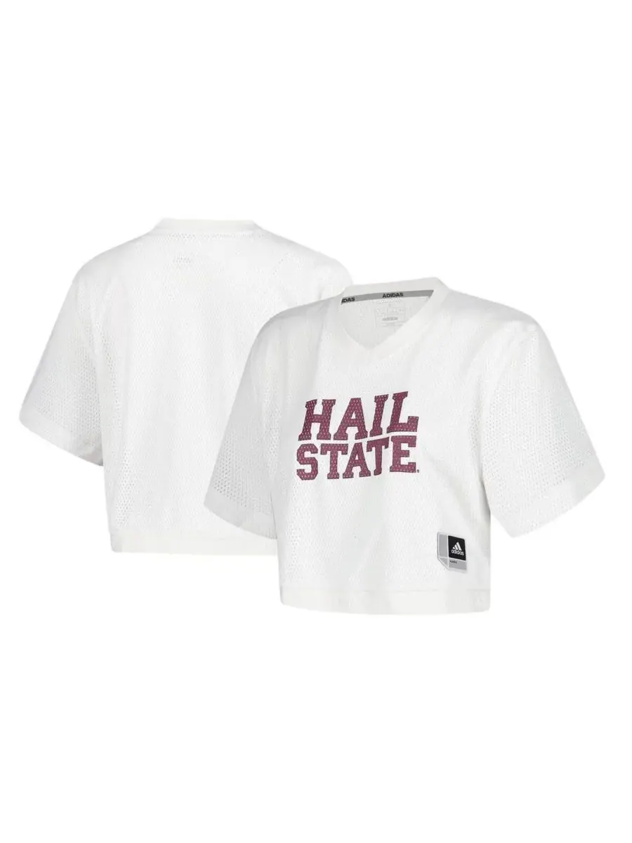 Adidas Женская белая укороченная футболка с V-образным вырезом "Mississippi State Bulldogs"