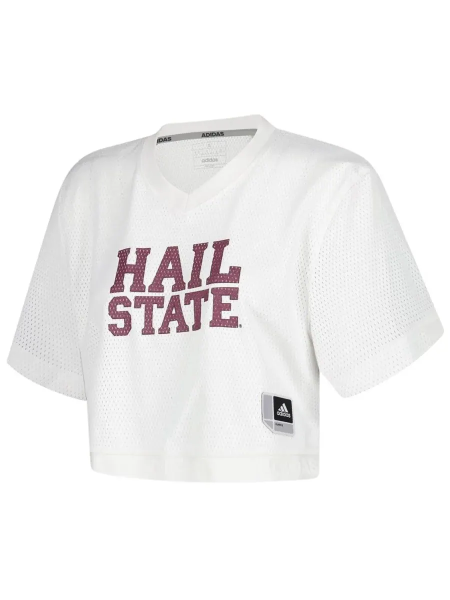 Adidas Женская белая укороченная футболка с V-образным вырезом "Mississippi State Bulldogs" — изображение 2 из 3, белый