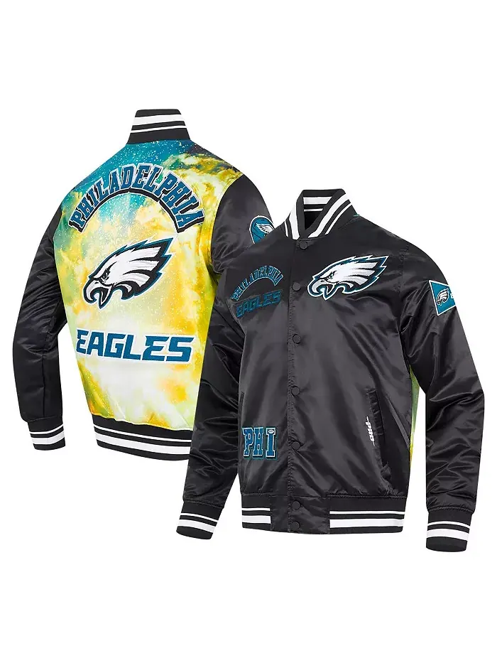 Мужская черная куртка Philadelphia Eagles с полной застежкой на молнии, сатиновая, с сублимационной