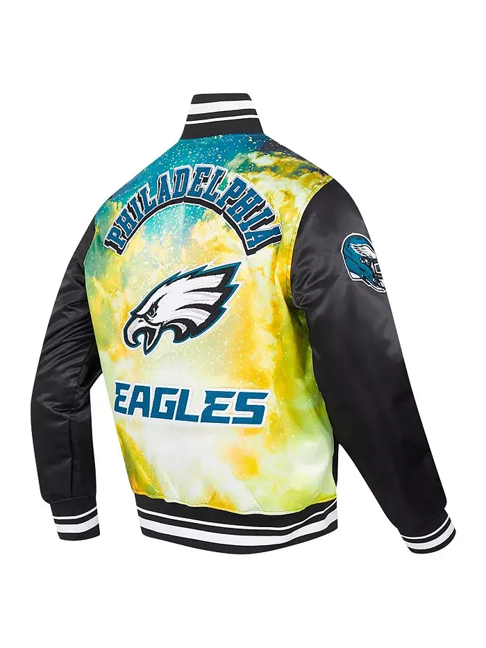 Мужская черная куртка Philadelphia Eagles с полной застежкой на молнии, сатиновая, с сублимационной — изображение 2 из 5