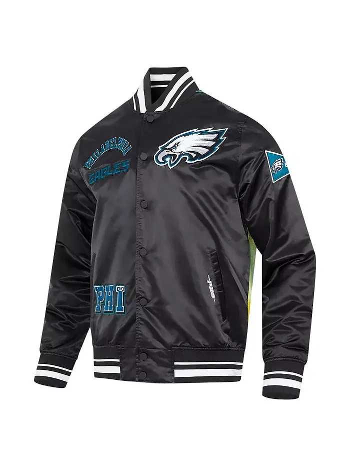 Мужская черная куртка Philadelphia Eagles с полной застежкой на молнии, сатиновая, с сублимационной — изображение 3 из 5