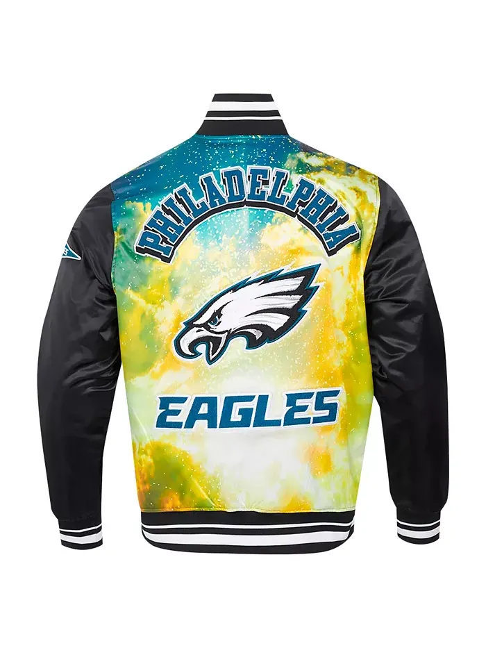 Мужская черная куртка Philadelphia Eagles с полной застежкой на молнии, сатиновая, с сублимационной — изображение 5 из 5
