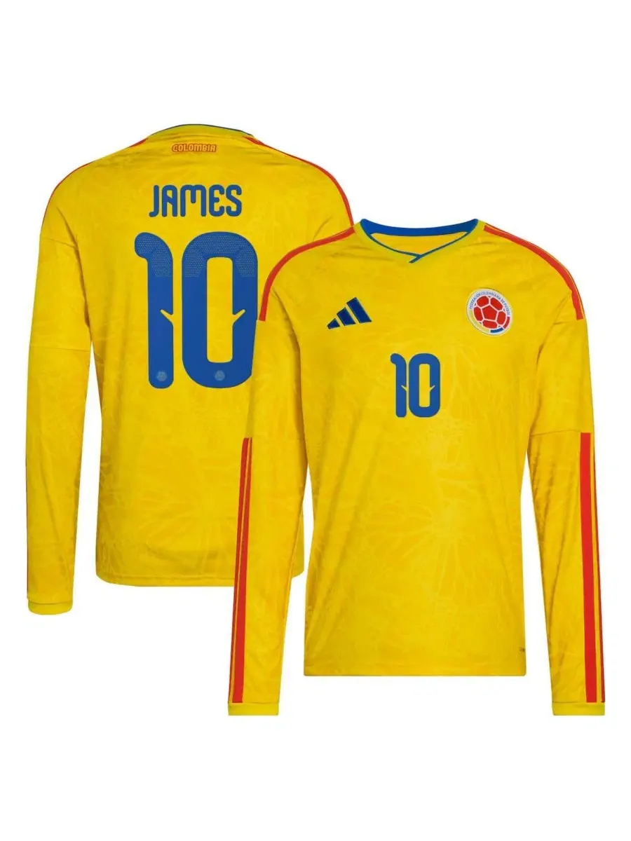 Футболка с длинным рукавом James Rodriguez Yellow Colombia National Team 2026 Home Replica Long