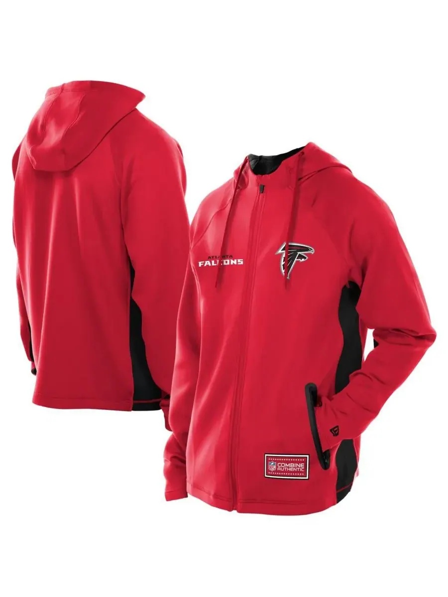 New Era Мужская красная толстовка на молнии с рукавами реглан и принтом "Atlanta Falcons Combine"