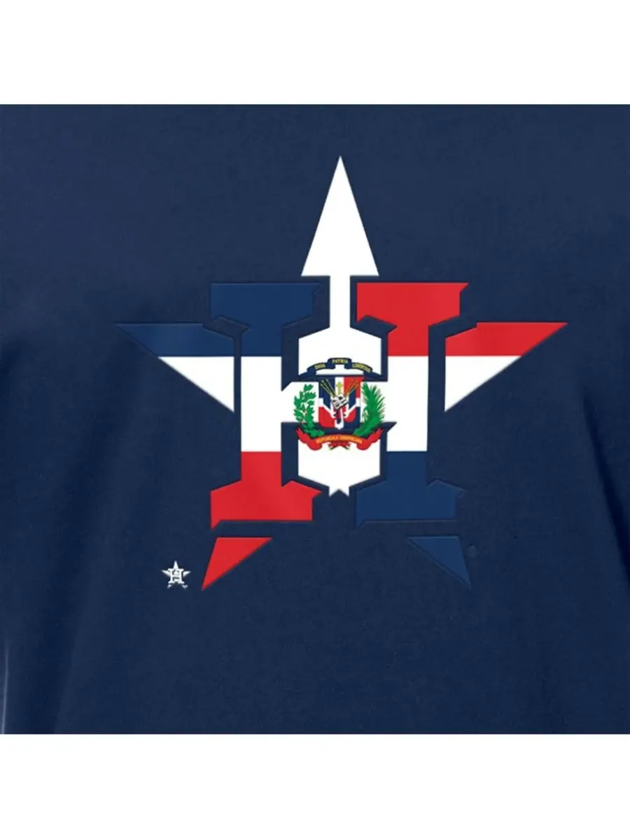 New Era Мужская темно-синяя футболка с логотипом команды Houston Astros и флагом Доминиканской — изображение 2 из 4