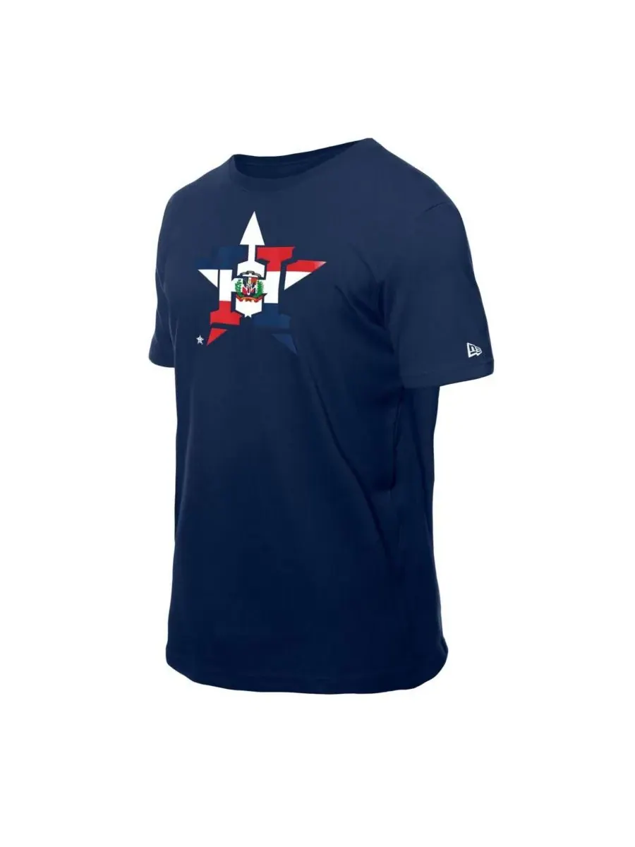 New Era Мужская темно-синяя футболка с логотипом команды Houston Astros и флагом Доминиканской — изображение 4 из 4