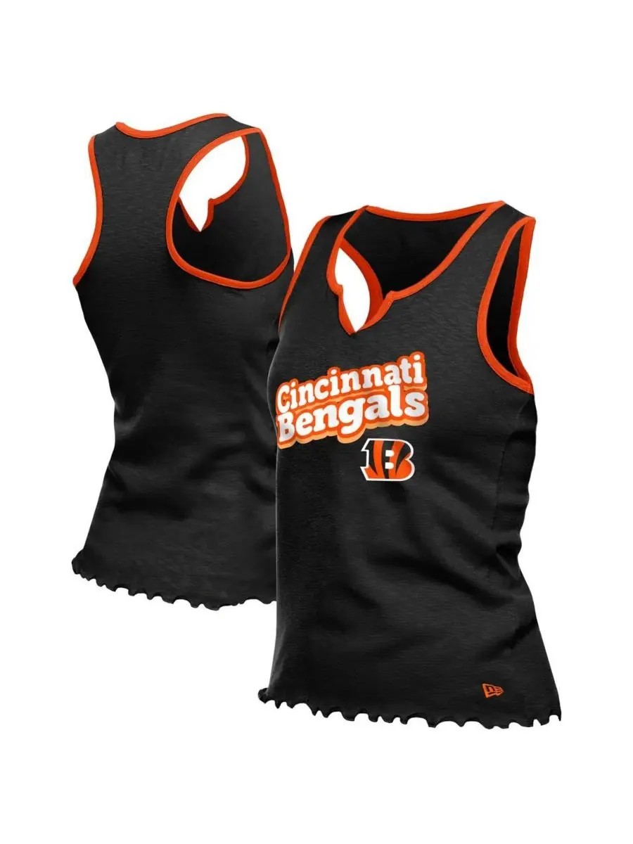 New Era Женская черная майка-топ Cincinnati Bengals с воротником-стойкой и декоративным вырезом