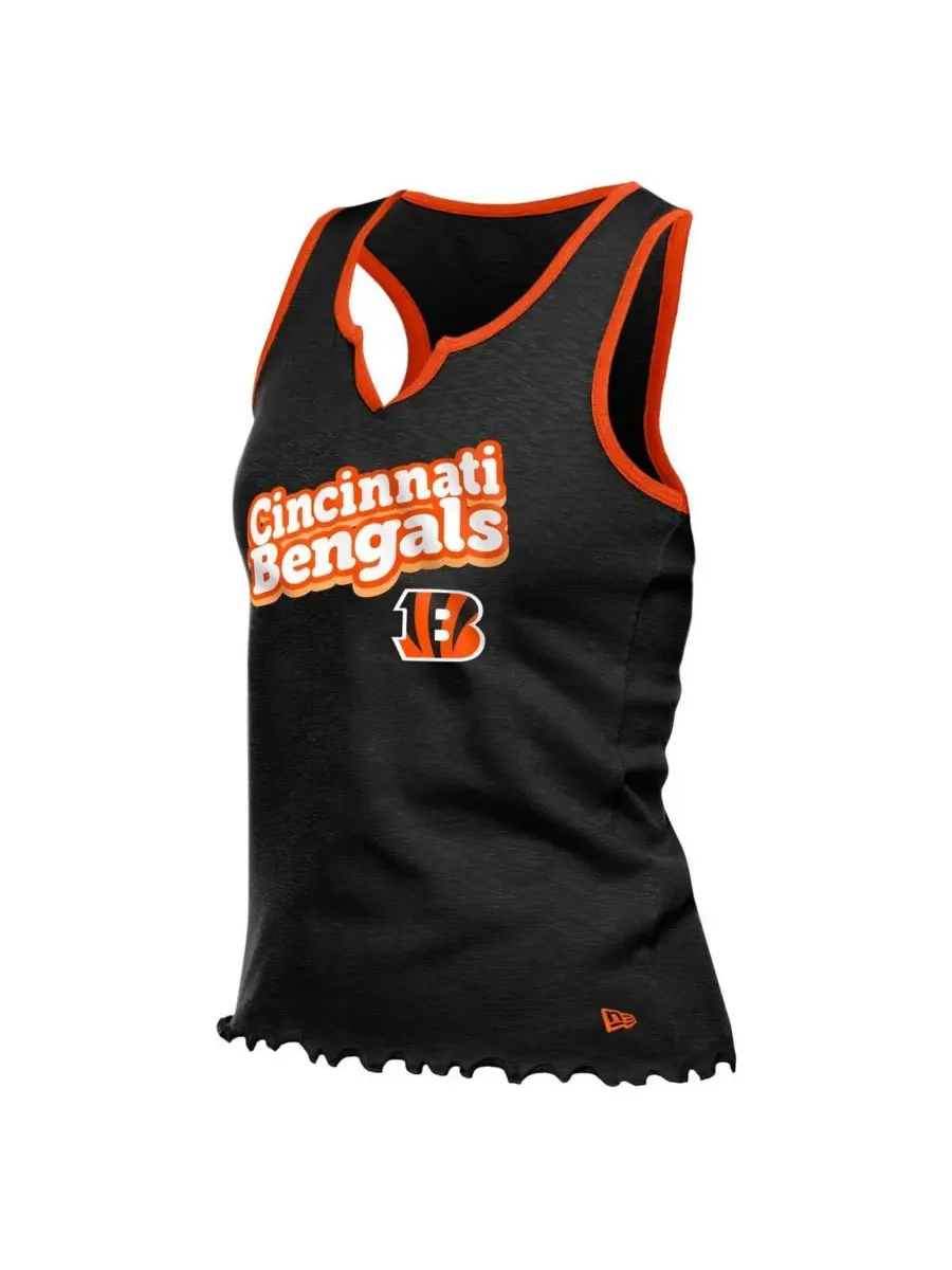 New Era Женская черная майка-топ Cincinnati Bengals с воротником-стойкой и декоративным вырезом — изображение 2 из 3, черный