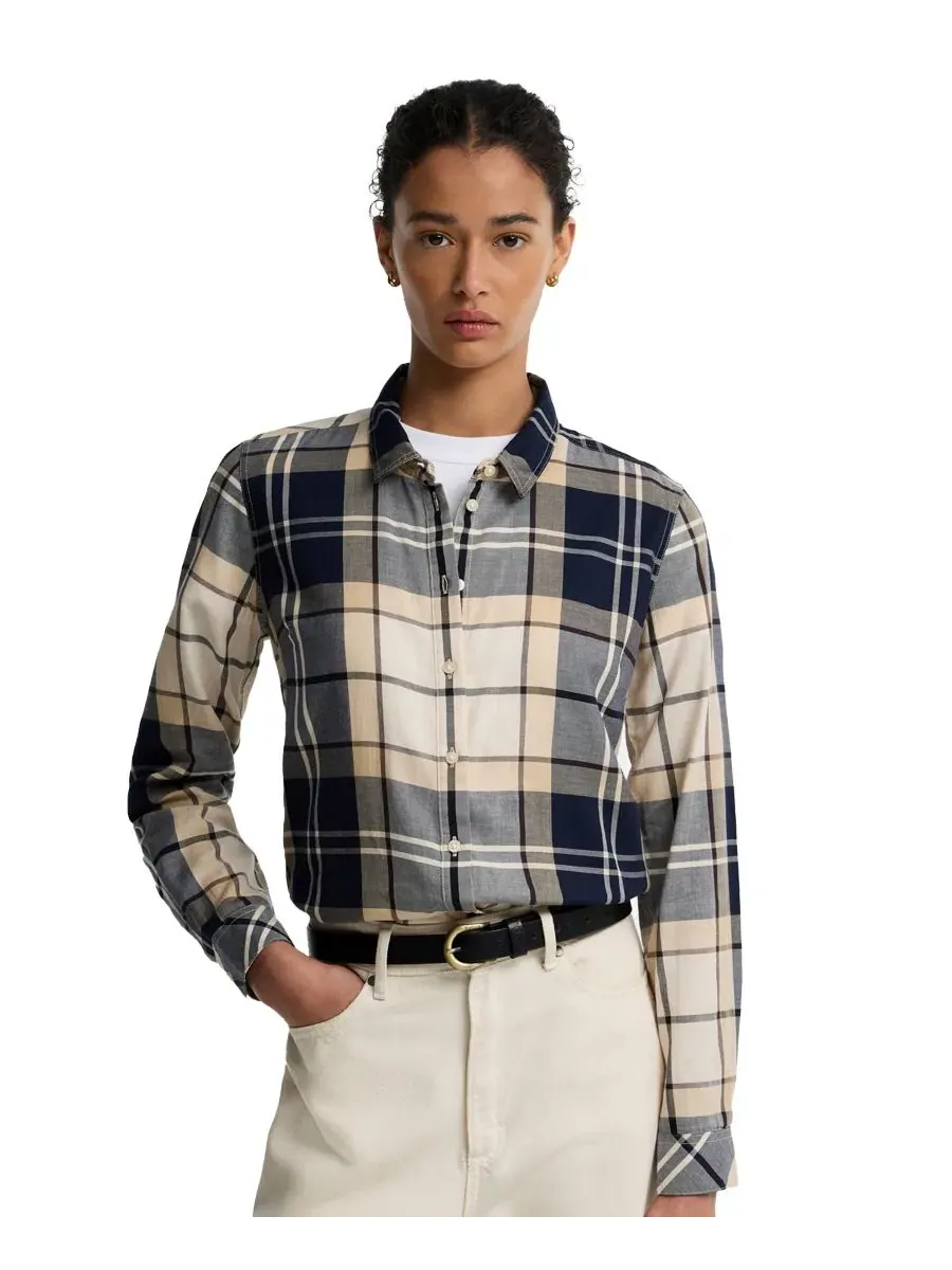 Женская рубашка с длинным рукавом, с принтом Barbour, Light Birchwood Tartan