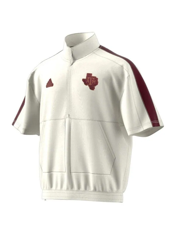 Мужской белый пуловер Texas A&M Aggies Strategy с молнией до половины и короткими рукавами adidas — изображение 2 из 3