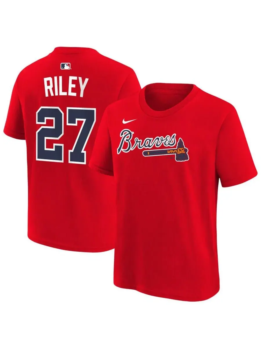 Футболка с именем и номером игрока Austin Riley Red Atlanta Braves Nike