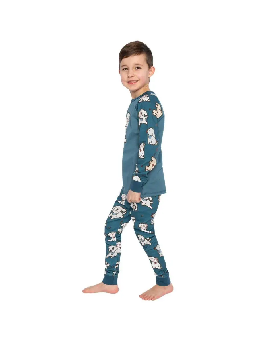 Детская пижама из хлопка с принтом собак Deux par Deux, Turquoise Printed Dogs — изображение 3 из 7