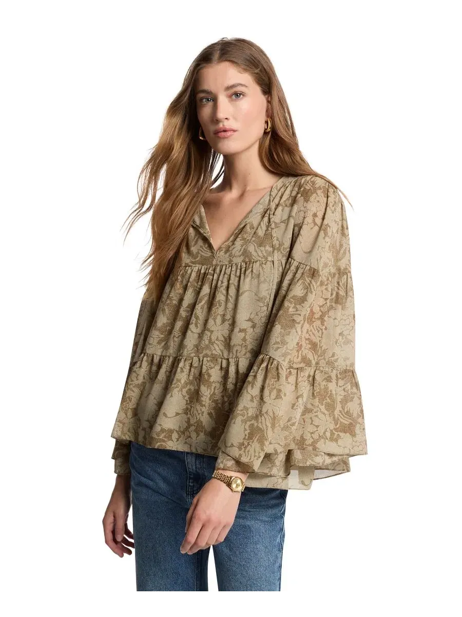 Блуза с галстуком и длинным рукавом, модель Tie-Neck Floral Michael Kors, Duffle