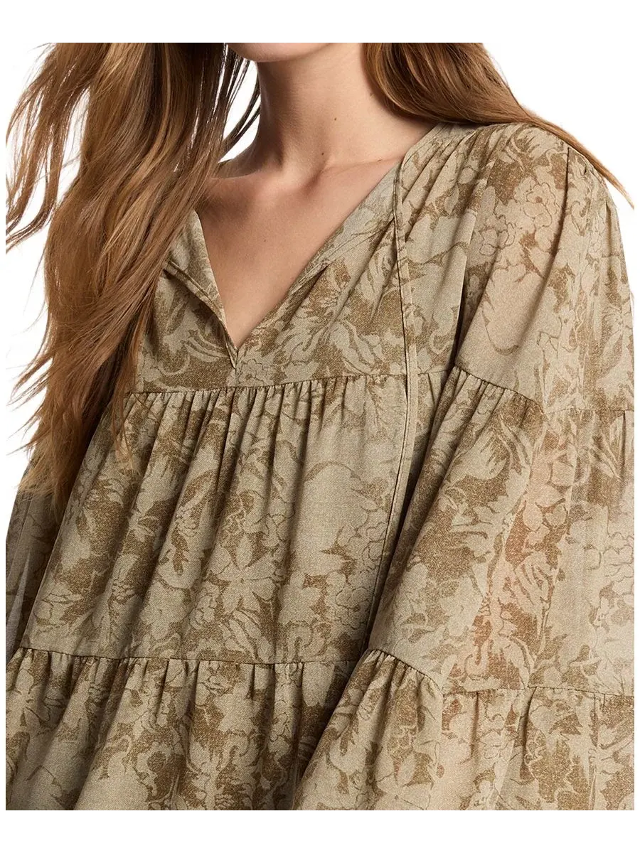 Блуза с галстуком и длинным рукавом, модель Tie-Neck Floral Michael Kors, Duffle — изображение 2 из 3