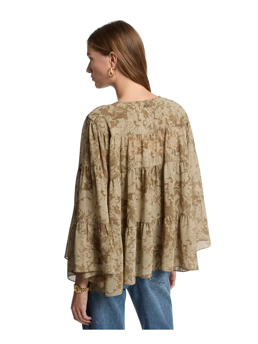 Блуза с галстуком и длинным рукавом, модель Tie-Neck Floral Michael Kors, Duffle — изображение 3 из 3