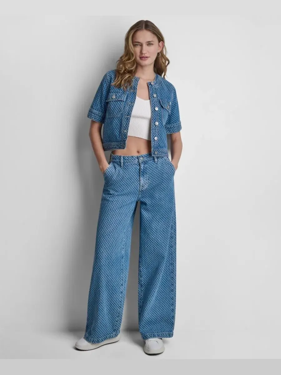 Джинсы с завышенной талией и широкими штанинами из букле DKNY Jeans, Midwood — изображение 2 из 10
