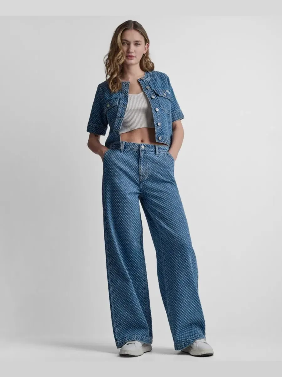 Джинсы с завышенной талией и широкими штанинами из букле DKNY Jeans, Midwood — изображение 3 из 10