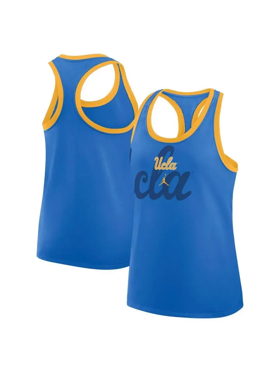 Jordan Женская синяя майка-борцовка UCLA Bruins Primetime Tri-Blend с принтом "комбинезон"