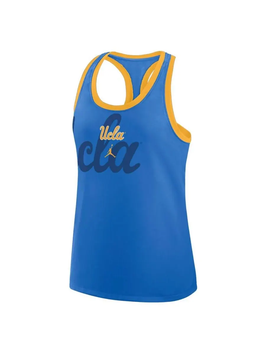 Jordan Женская синяя майка-борцовка UCLA Bruins Primetime Tri-Blend с принтом "комбинезон" — изображение 2 из 3, синий