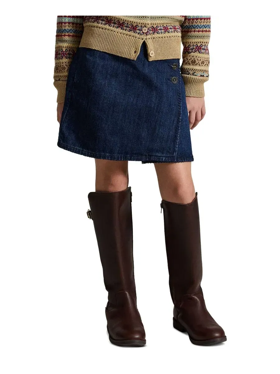 Юбка-трапеция из денима с запахом, модель Denim Wrap Skirt Polo Ralph Lauren, Adrie Wash