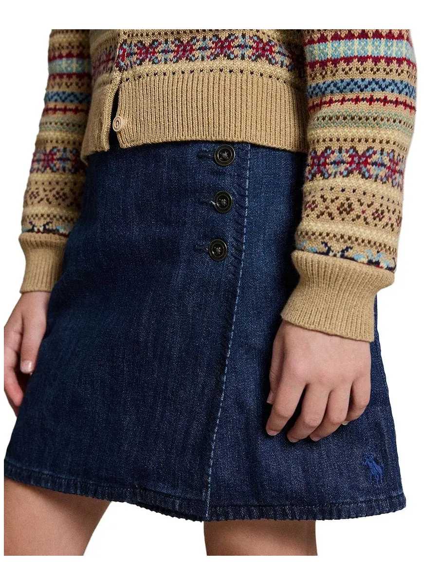 Юбка-трапеция из денима с запахом, модель Denim Wrap Skirt Polo Ralph Lauren, Adrie Wash — 3