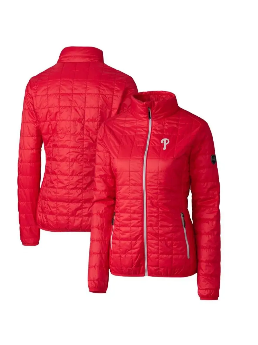 Женская красная пуховая куртка Philadelphia Phillies Rainier PrimaLoft Eco на молнии Cutter & Buck