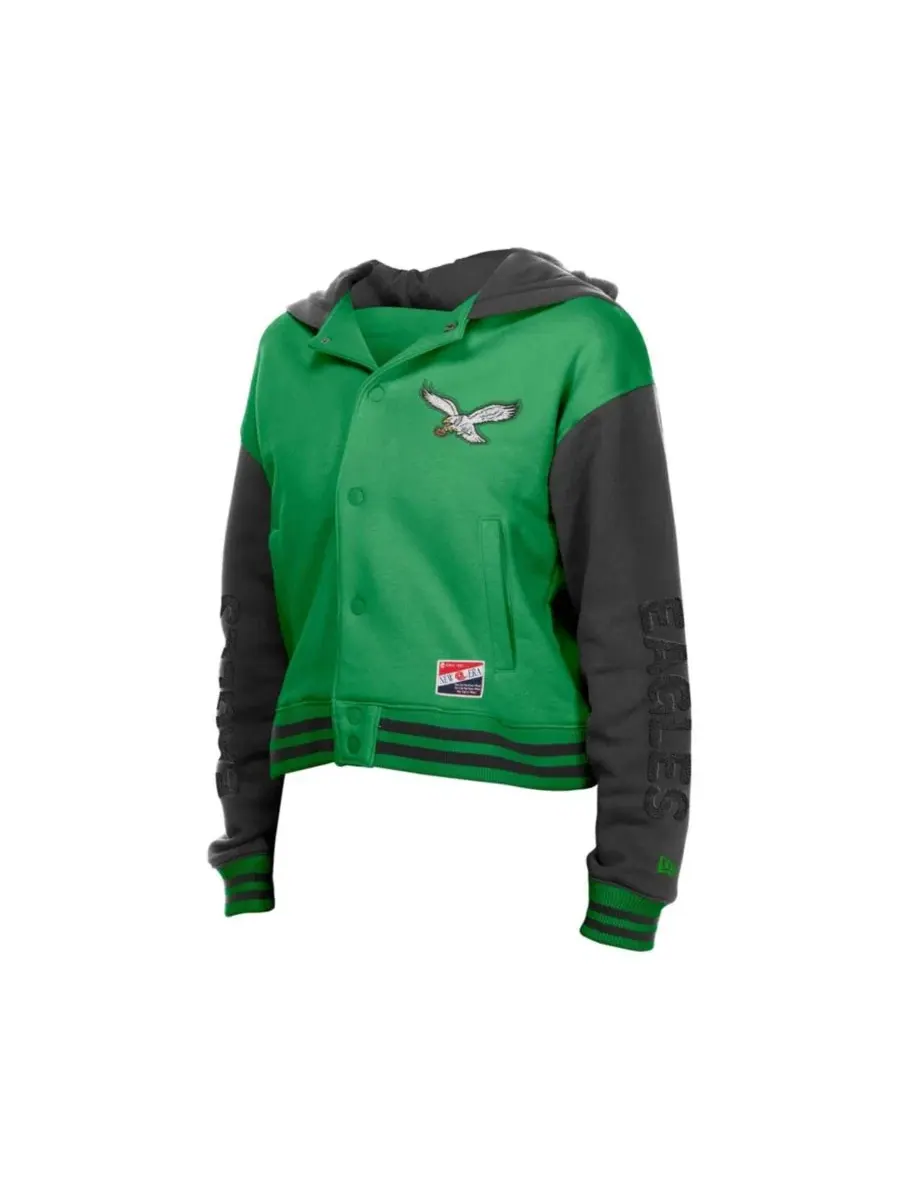 Женская куртка с капюшоном на пуговицах Philadelphia Eagles New Era — изображение 2 из 5, зеленый черный