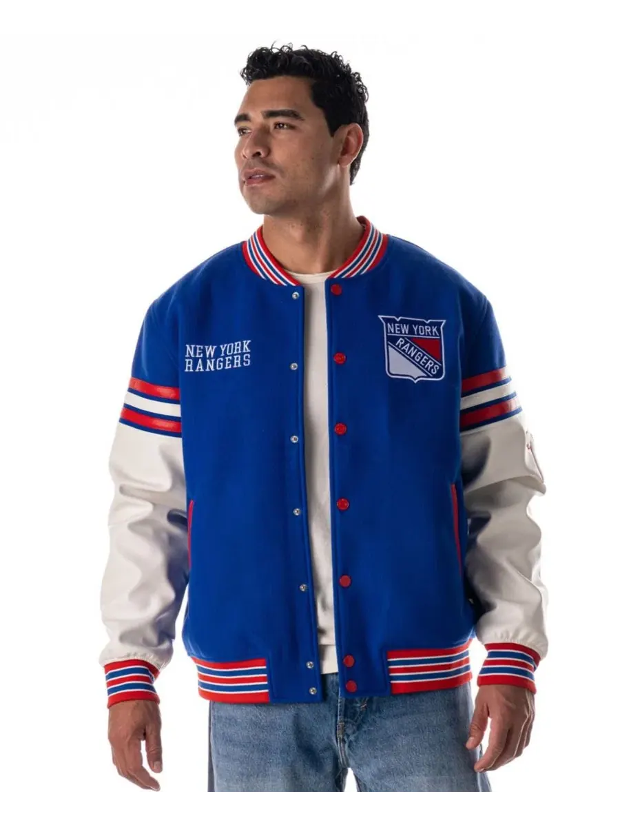 Куртка-ветровка с принтом New York Rangers Drop Shoulder Full-Snap Varsity Jacket The Wild