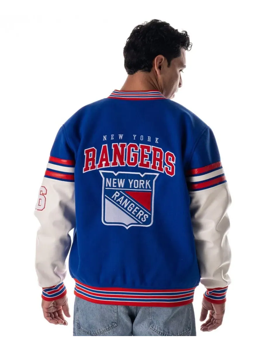 Куртка-ветровка с принтом New York Rangers Drop Shoulder Full-Snap Varsity Jacket The Wild — изображение 2 из 2, синий