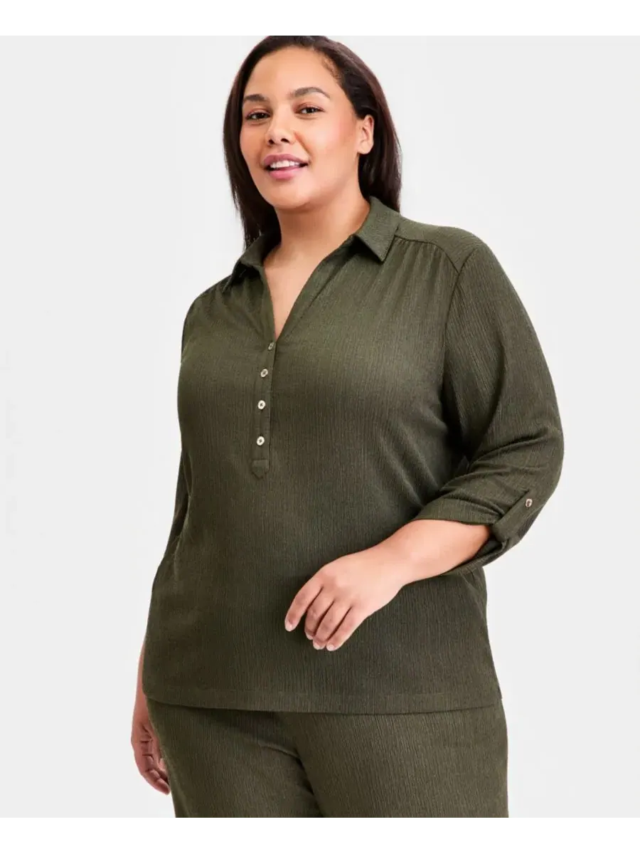 Блуза с воротником и рукавом 3/4 Anne Klein Essentials, Dark Bay Leaf