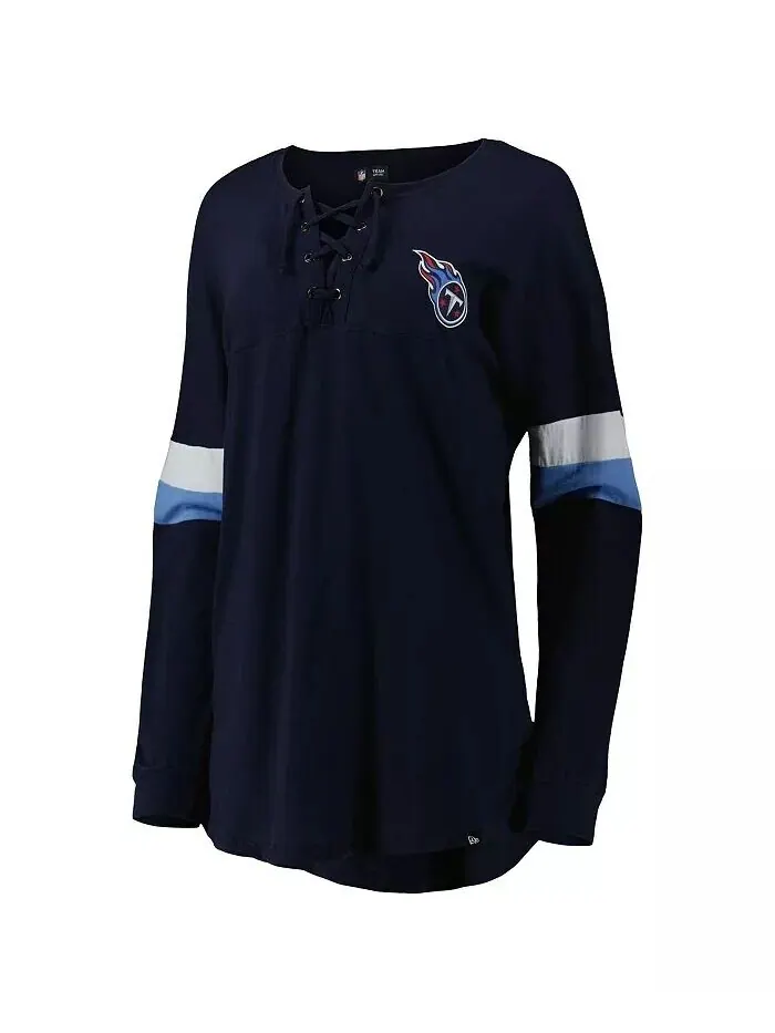 Женская темно-синяя футболка Tennessee Titans Athletic Varsity со шнуровкой и длинными рукавами New — изображение 2 из 2