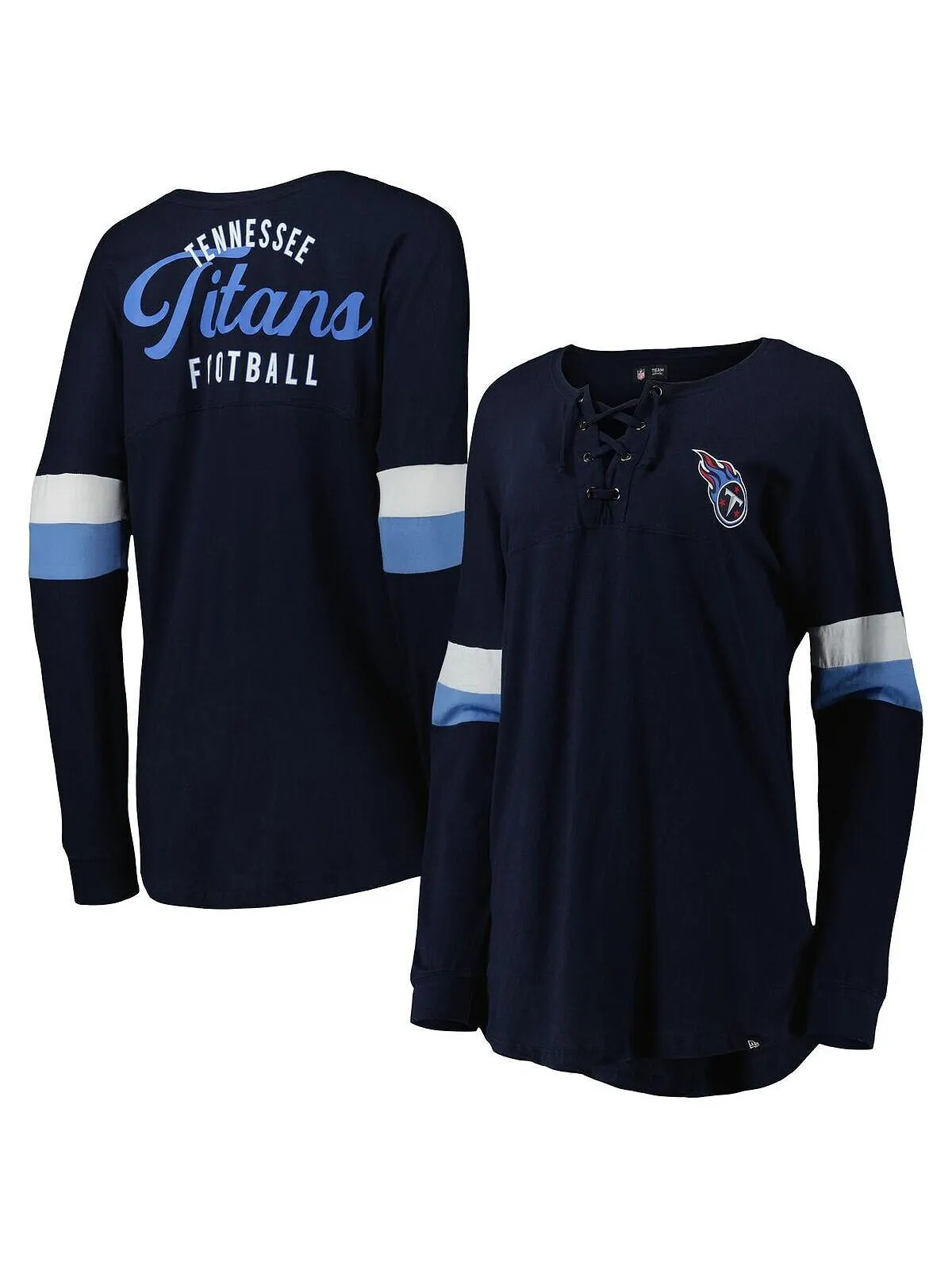 Женская темно-синяя футболка Tennessee Titans Athletic Varsity со шнуровкой и длинными рукавами New