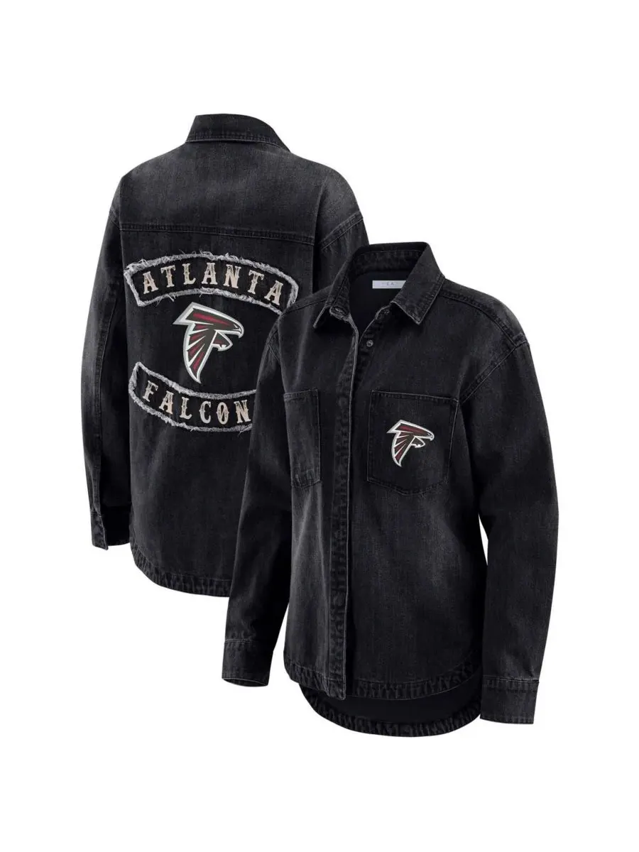 WEAR by Erin Andrews Женская черная джинсовая куртка-рубашка Atlanta Falcons оверсайз с застежкой