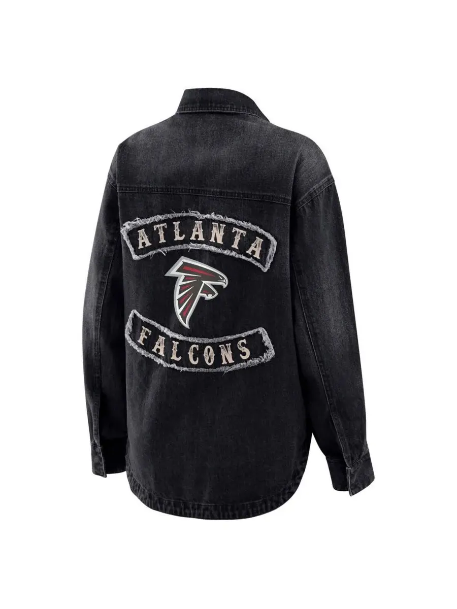 WEAR by Erin Andrews Женская черная джинсовая куртка-рубашка Atlanta Falcons оверсайз с застежкой — изображение 3 из 3