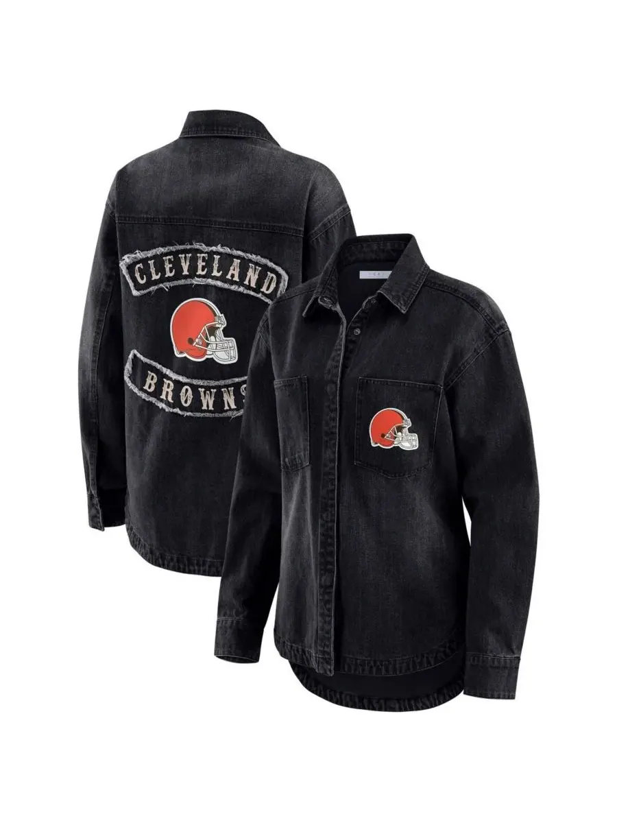 WEAR by Erin Andrews Женская черная джинсовая куртка-рубашка Cleveland Browns из выстиранного
