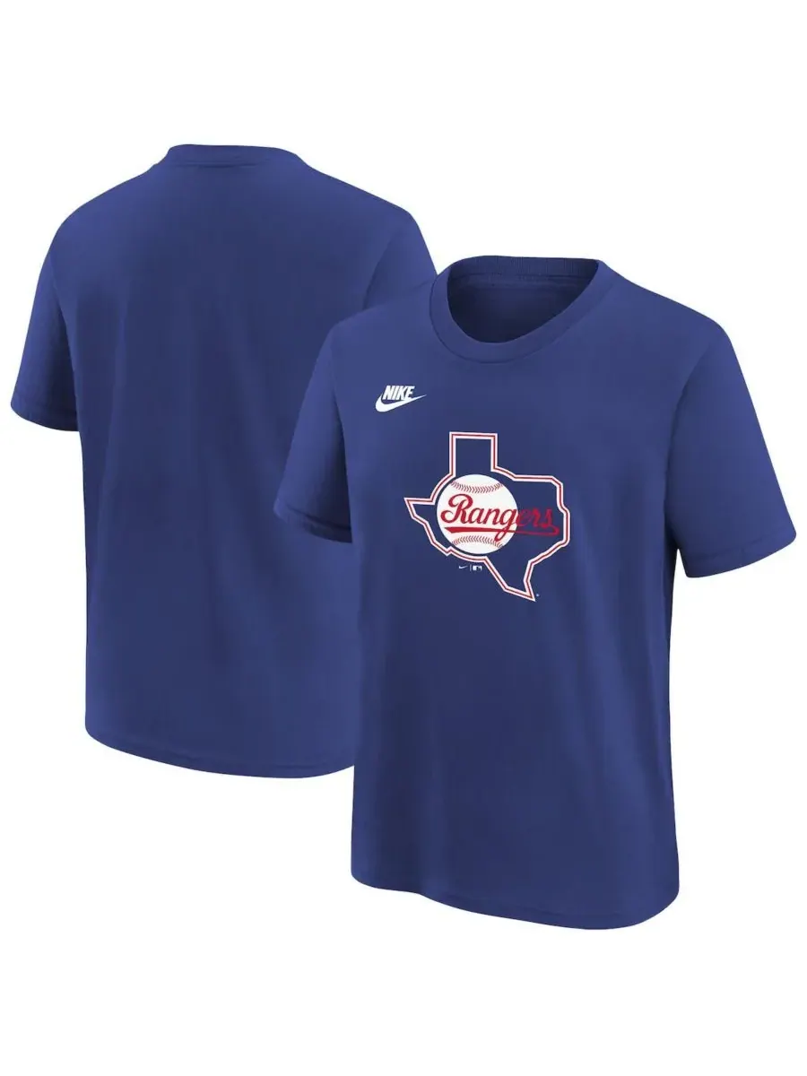 Футболка с логотипом команды Royal Texas Rangers Cooperstown Collection для мальчиков и девочек Nike