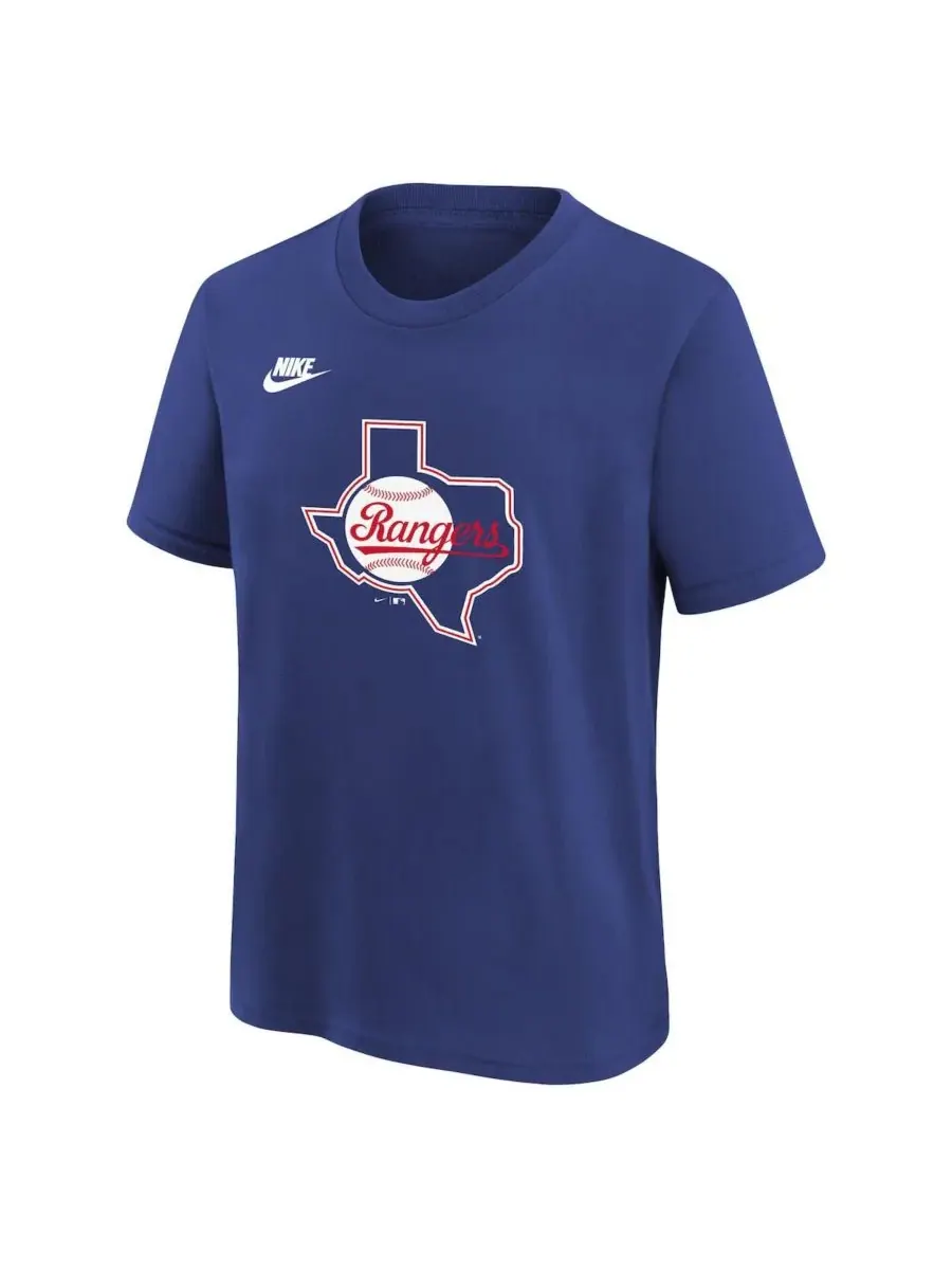 Футболка с логотипом команды Royal Texas Rangers Cooperstown Collection для мальчиков и девочек Nike — изображение 2 из 3