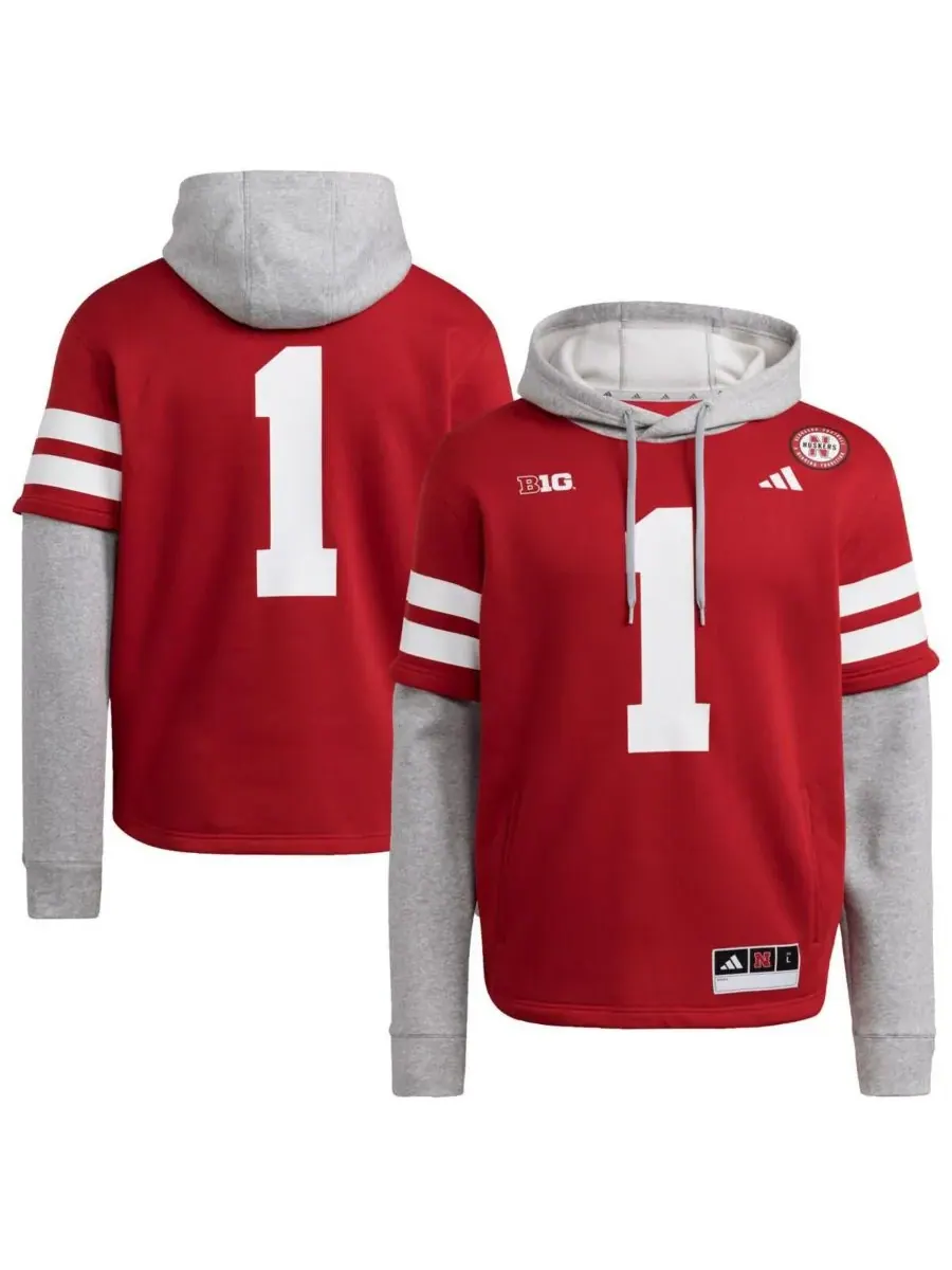 Adidas Мужская красная толстовка с капюшоном с символикой команды Nebraska Huskers